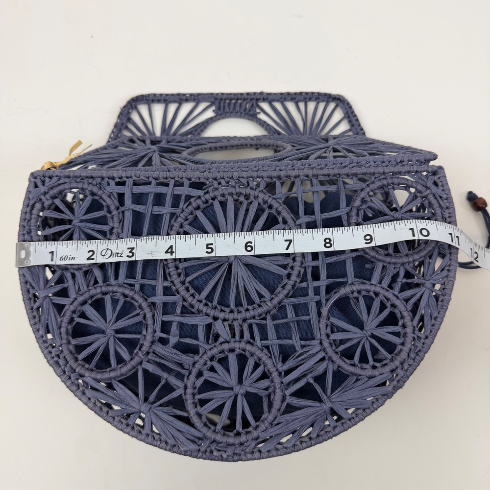 House of Harlow 1960 Navy Woven Cutout Basket Top Handle Bag‎ Lined NWT - Picture 7 of 9